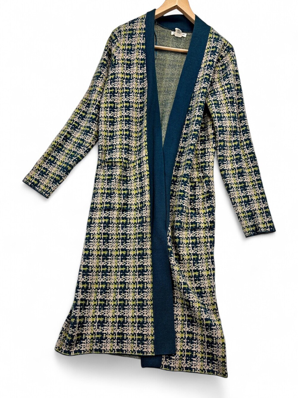 Christian Siriano Long Open-Front Cardigan M Plaid Knit